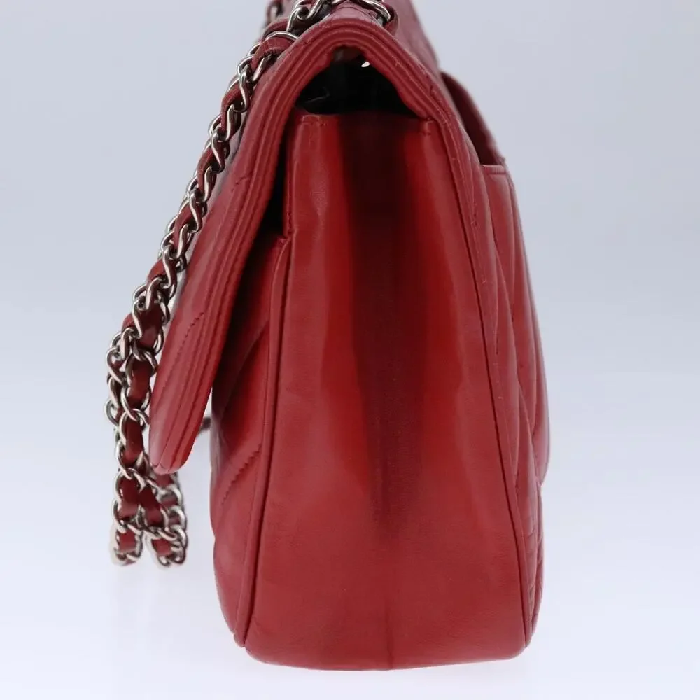 Chanel Lambskin V Stitch Chain Shoulder Bag Red